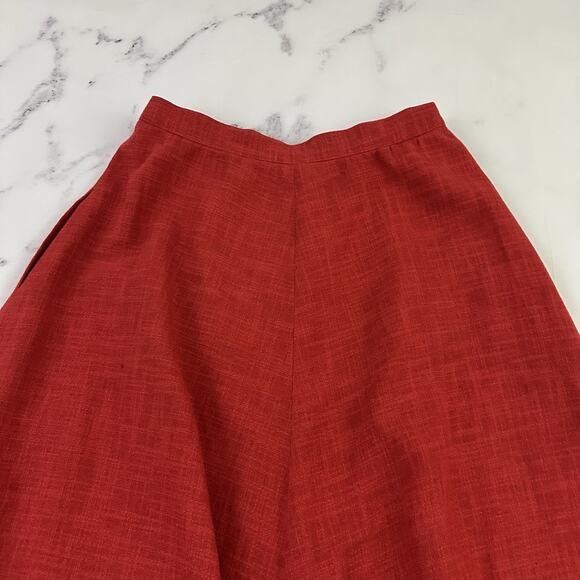 Vintage 80s Womens A-Line Skirt Size 40 M Red Linen Blend Button Front Pockets - Picture 10 of 12